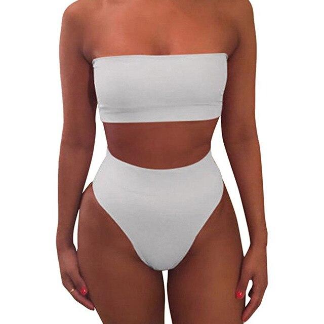 High Waist Swimsuit 2019 Sexy Bikini Women Brazilian Pad Swimwear Push Up Bandeau Top Plus Size Bottom Bikini Set Bathing Suits