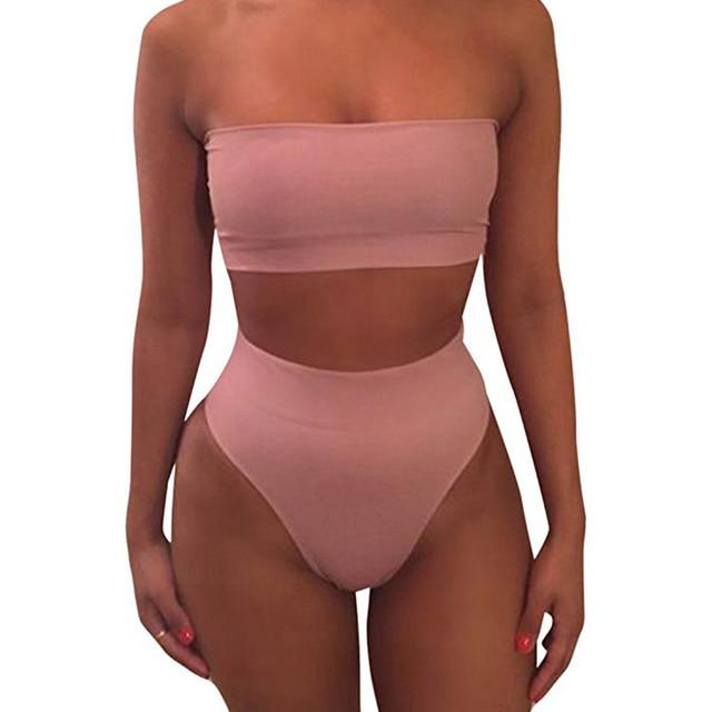 High Waist Swimsuit 2019 Sexy Bikini Women Brazilian Pad Swimwear Push Up Bandeau Top Plus Size Bottom Bikini Set Bathing Suits