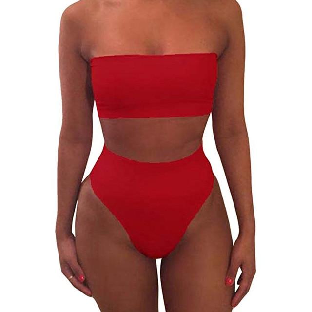 High Waist Swimsuit 2019 Sexy Bikini Women Brazilian Pad Swimwear Push Up Bandeau Top Plus Size Bottom Bikini Set Bathing Suits