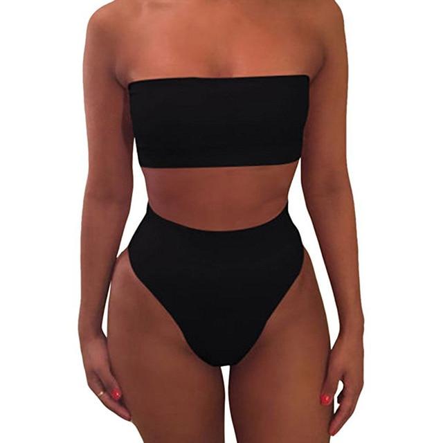 High Waist Swimsuit 2019 Sexy Bikini Women Brazilian Pad Swimwear Push Up Bandeau Top Plus Size Bottom Bikini Set Bathing Suits
