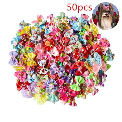 New 100/50/lot Dog Grooming Bows Diamond Pearls Style pet hair bows dog hair accessories pet shop dog acessories