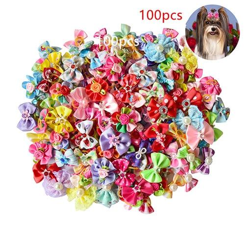 New 100/50/lot Dog Grooming Bows Diamond Pearls Style pet hair bows dog hair accessories pet shop dog acessories