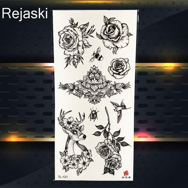 Purple Rose Jewelry Water Transfer Tattoo Stickers Women Body Chest Art Temporary Tattoo Girl Waist Bracelet Flash Tatoos Flower