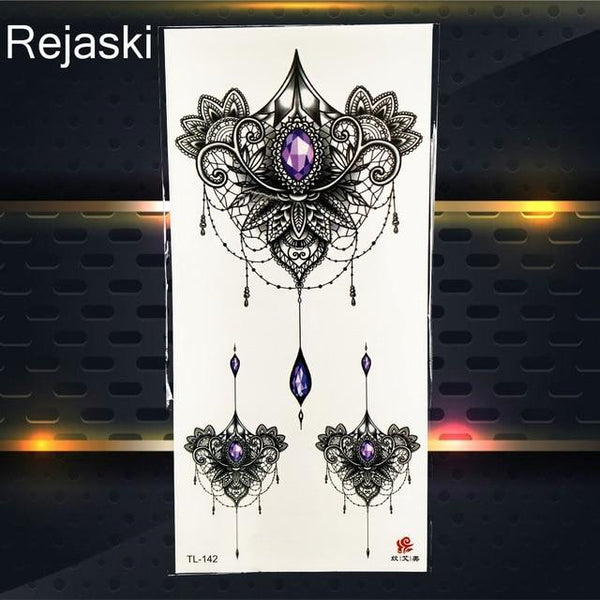 Purple Rose Jewelry Water Transfer Tattoo Stickers Women Body Chest Art Temporary Tattoo Girl Waist Bracelet Flash Tatoos Flower