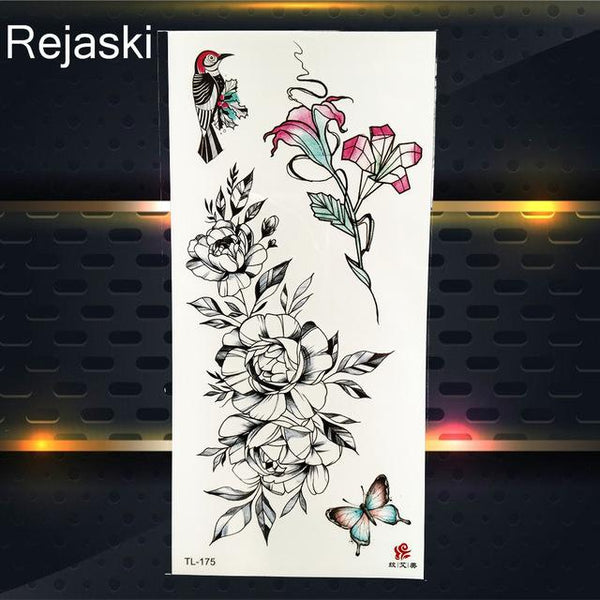 Purple Rose Jewelry Water Transfer Tattoo Stickers Women Body Chest Art Temporary Tattoo Girl Waist Bracelet Flash Tatoos Flower