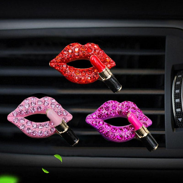 Air outlet perfume clip studded red mouth car perfume clip cute car solid decorations for girls  car ornament