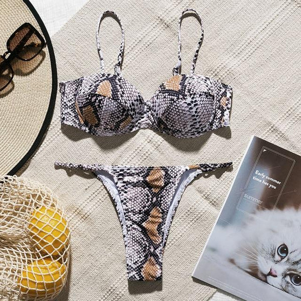 In-X Micro bikini 2019 Sexy snake print swimsuit female High cut bikini set Halter swimwear women String bathing suit Beach wear
