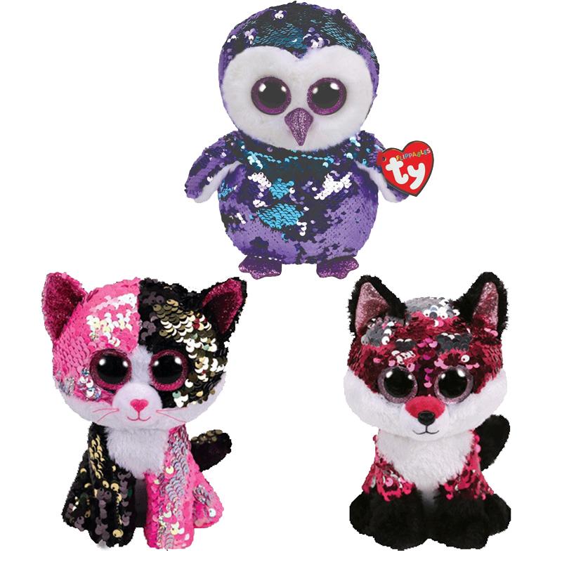 Ty Boos Sequin Animal Plush Toys Doll Cat Owl Fox Bunny Unicorn Best Christmas Gift 15cm