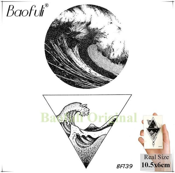 Baofuli Waterproof Temporary Sticker Geometric Planet Jellyfish Tattoo Black Triangle Tattoos Body Arm Men Fake Tatoos Chains