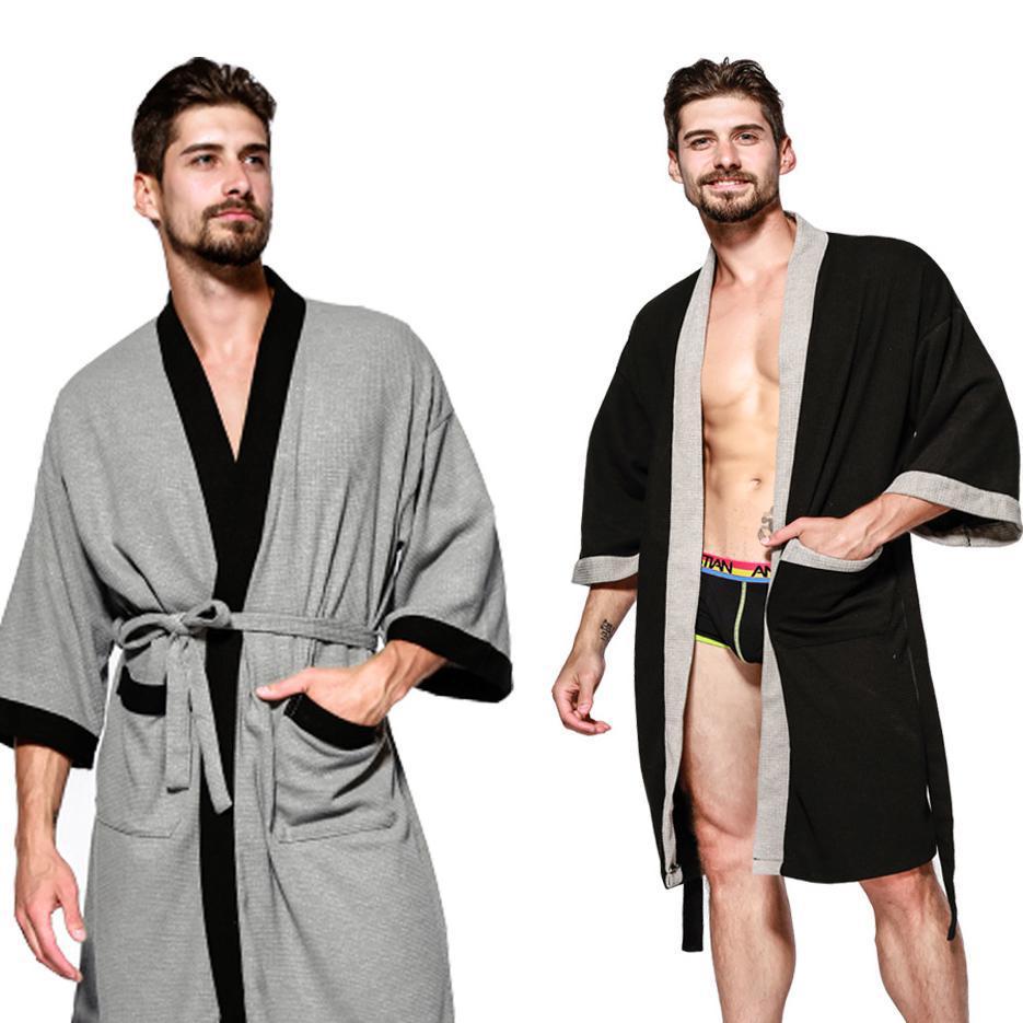 Men Casual Solid 2019 Spring Autumn New Robe Sleepwear Lovers Bathrobe Women Kimono Gown Loose Intimate Lingerie Robes
