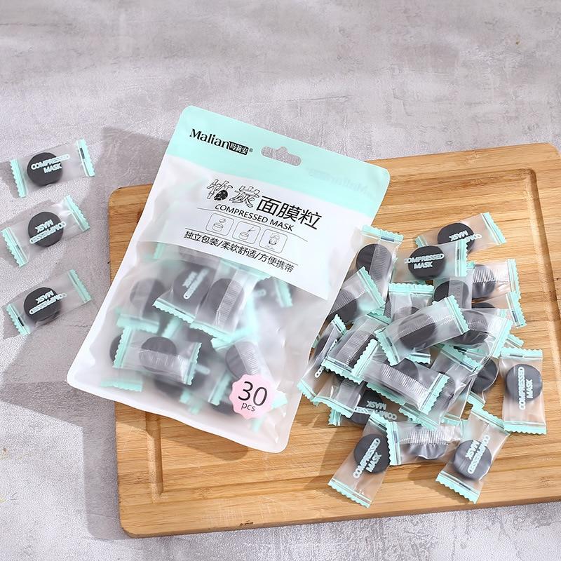 Hot Sale 30 Pcs/Bag Black DIY Whitening Mask Sheet Compressed Mask Paper Face Care Facial Natural Bamboo Charcoal Mask Paper