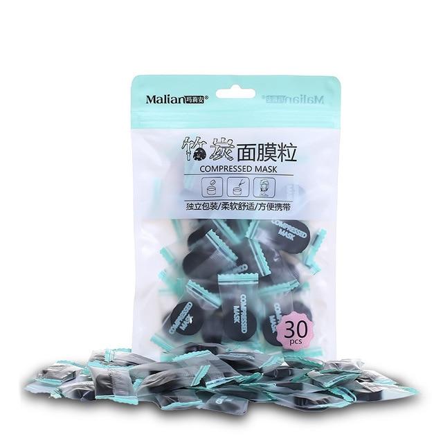 Hot Sale 30 Pcs/Bag Black DIY Whitening Mask Sheet Compressed Mask Paper Face Care Facial Natural Bamboo Charcoal Mask Paper