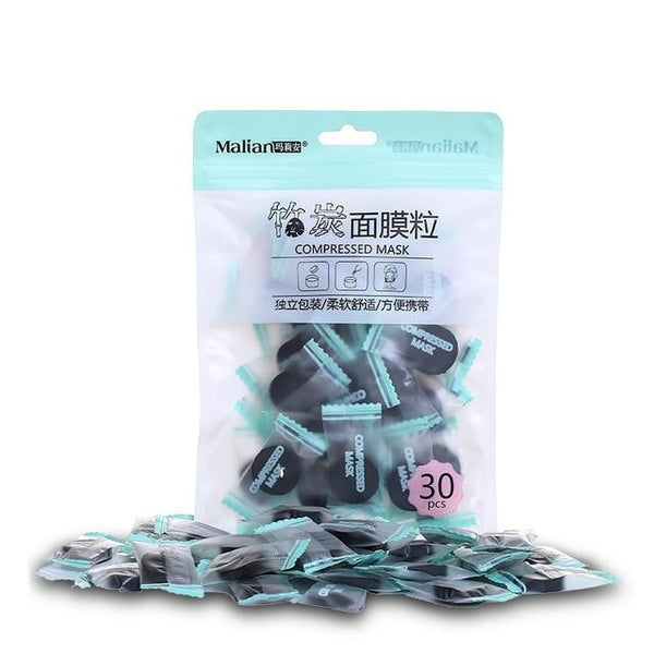 Hot Sale 30 Pcs/Bag Black DIY Whitening Mask Sheet Compressed Mask Paper Face Care Facial Natural Bamboo Charcoal Mask Paper