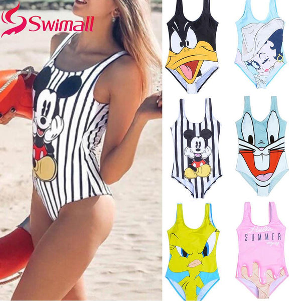 2019 New Sexy Women One Piece Swimsuit 3D Print cartoon Strap Backless Swimsuit Bathing Suit Summer Beachwear Monokini Swimsuit