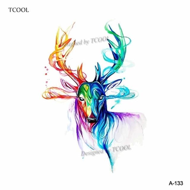 HXMAN Watercolor Deer Temporary Fake Tattoo Body Art Sticker Animal Waterproof Women Men Hand Tattoo Hot Design 9.8X6cm A-118
