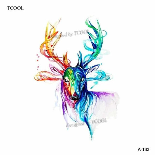 HXMAN Watercolor Deer Temporary Fake Tattoo Body Art Sticker Animal Waterproof Women Men Hand Tattoo Hot Design 9.8X6cm A-118