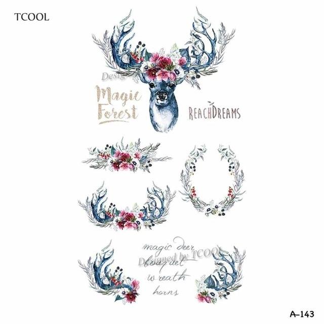 HXMAN Watercolor Deer Temporary Fake Tattoo Body Art Sticker Animal Waterproof Women Men Hand Tattoo Hot Design 9.8X6cm A-118