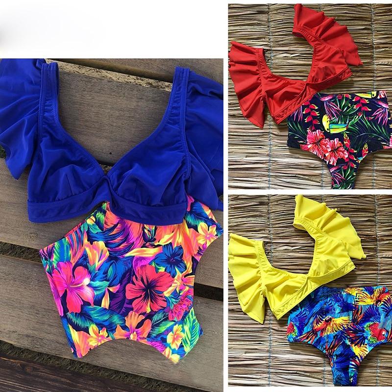 Zrtak Flower Ruffle Bikini 2019 High Waist Swimsuit Female Print Deep V Neck Swimwear Bathing Suit Women Biquini Mujer Bikinis