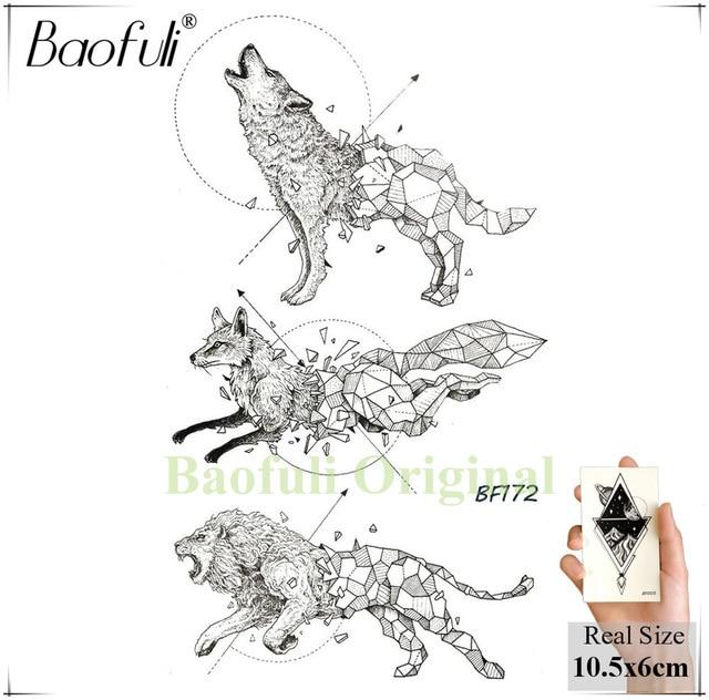 DIY Geometric Animals Fox Plant Temporary Tattoo Women Sexy Waterproof Disposable Black Tatoos Body Art Painting Tattoo Stickers