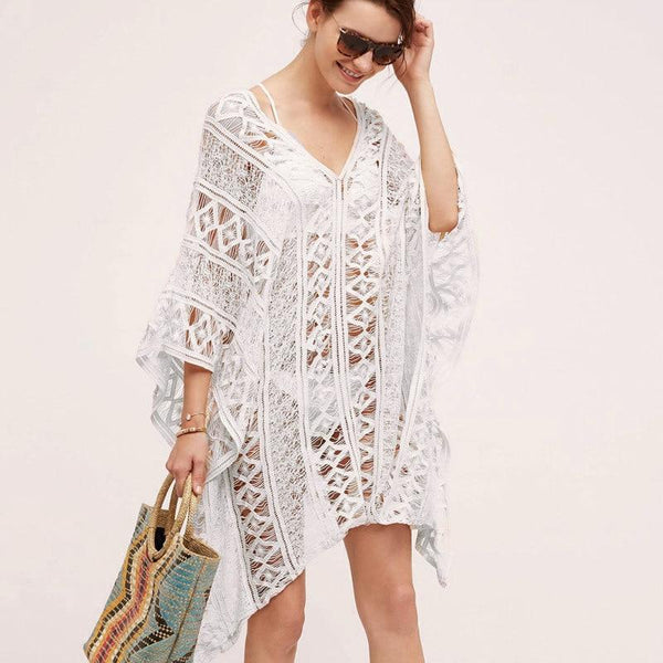 Sexy Beachwear Cover Up Bikini Women Crochet Swimsuit Cover-up Bathing Suit Beach Wear Knitting Swimwear Mesh Beach Dress Tunic