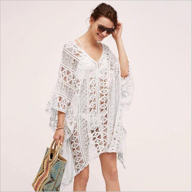Sexy Beachwear Cover Up Bikini Women Crochet Swimsuit Cover-up Bathing Suit Beach Wear Knitting Swimwear Mesh Beach Dress Tunic