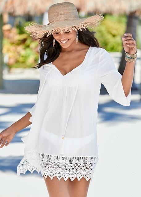 Sexy Beachwear Cover Up Bikini Women Crochet Swimsuit Cover-up Bathing Suit Beach Wear Knitting Swimwear Mesh Beach Dress Tunic