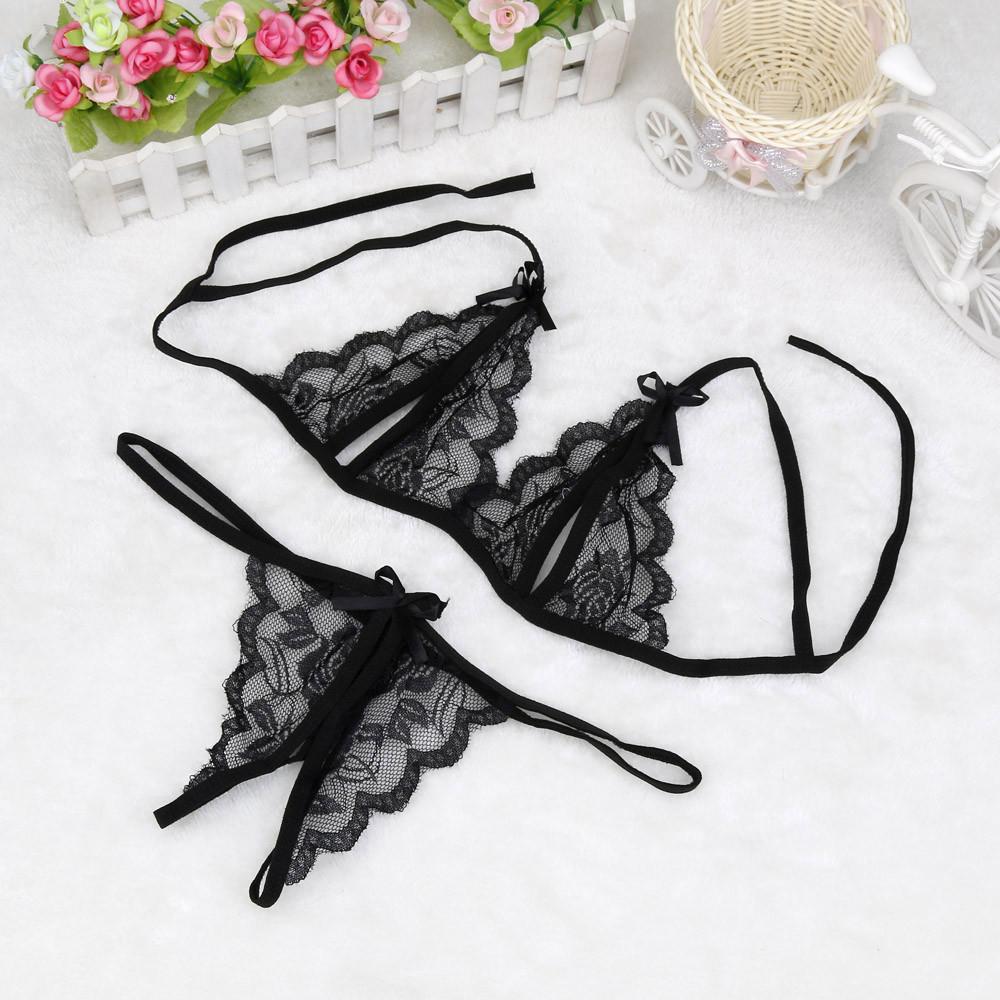 Plus Size Women's Sexy Lingerie Pajamas Hot Erotic Lingerie Transparent Crotchless Lace Sexy Underwear Bra Pants Exotic Apparel