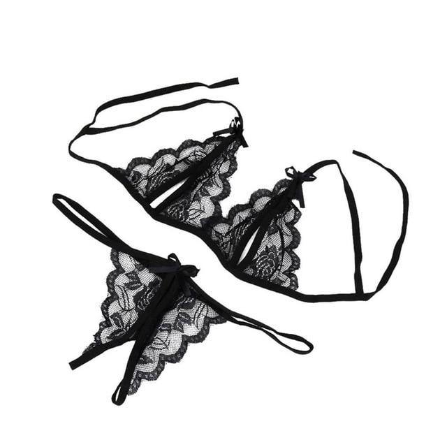Plus Size Women's Sexy Lingerie Pajamas Hot Erotic Lingerie Transparent Crotchless Lace Sexy Underwear Bra Pants Exotic Apparel