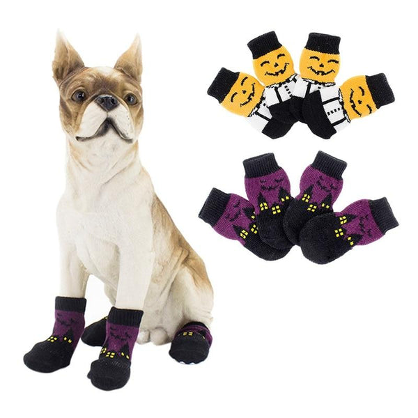 Halloween Pet Waterproof Pumpkin Socks Anti-slip Sole Paw Protectors, Small Medium Dog Dirty-proof Feet Cover Calcetines Perro