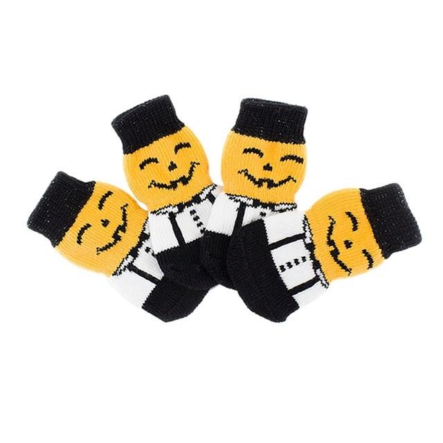 Halloween Pet Waterproof Pumpkin Socks Anti-slip Sole Paw Protectors, Small Medium Dog Dirty-proof Feet Cover Calcetines Perro