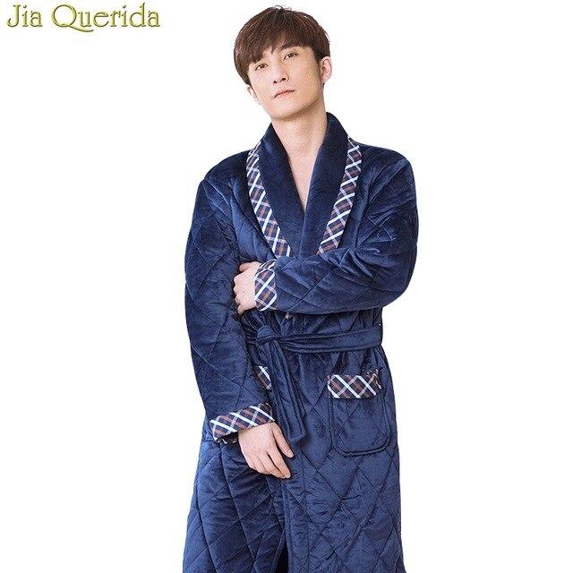Mens Bath Robe Velvet+Cotton Padded Men Thick Plus Size Winter Kimono Homme Peignoir Bathrobe Warm Robes Pajamas Male's Bathrobe
