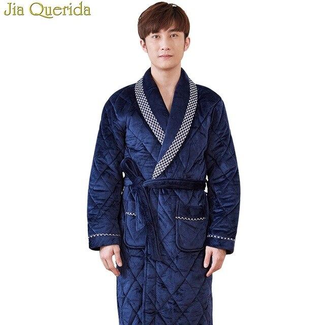 Mens Bath Robe Velvet+Cotton Padded Men Thick Plus Size Winter Kimono Homme Peignoir Bathrobe Warm Robes Pajamas Male's Bathrobe
