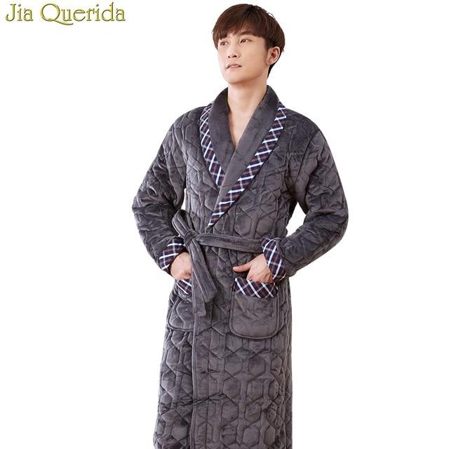 Mens Bath Robe Velvet+Cotton Padded Men Thick Plus Size Winter Kimono Homme Peignoir Bathrobe Warm Robes Pajamas Male's Bathrobe