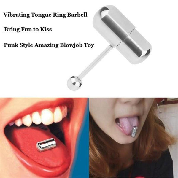 Tongue Vibrator Ring Vibrating Barbell Blowjob Fun Climax Clit Penis Massage Punk Style Sexy Adult Sex Toy for Men Women