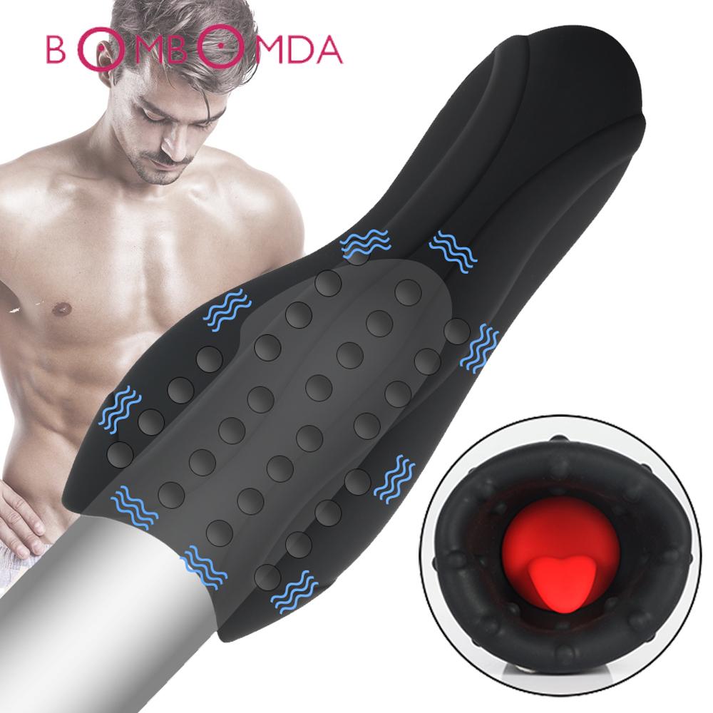 Tongue Vibrating Glans Stamina Trainer Vibrator Penis Massager Male Masturbator Dick Stimulator Delay Lasting Sex Toys for Men
