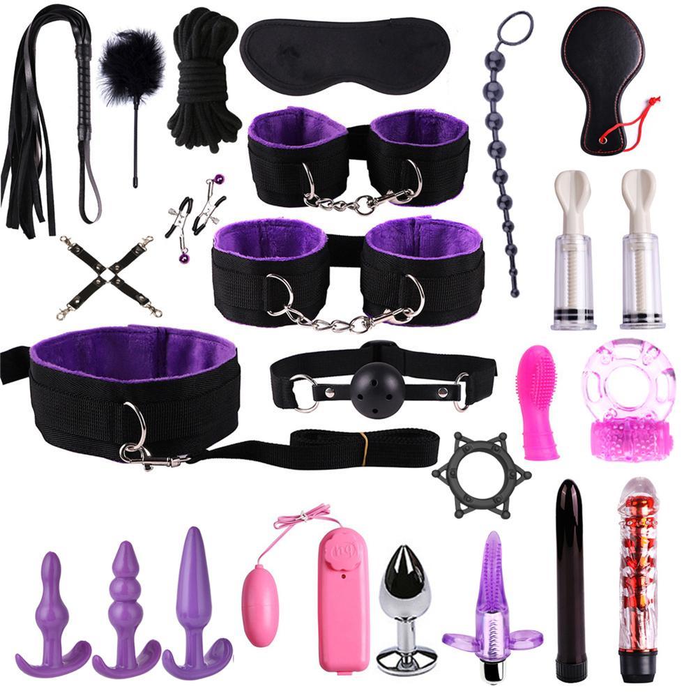 24PCS/Set New Sexy Clothing Plush Suit Sex Toys Alternative Set Foot Handcuffs Leather Whip Fastener Set Nylon Leather Set