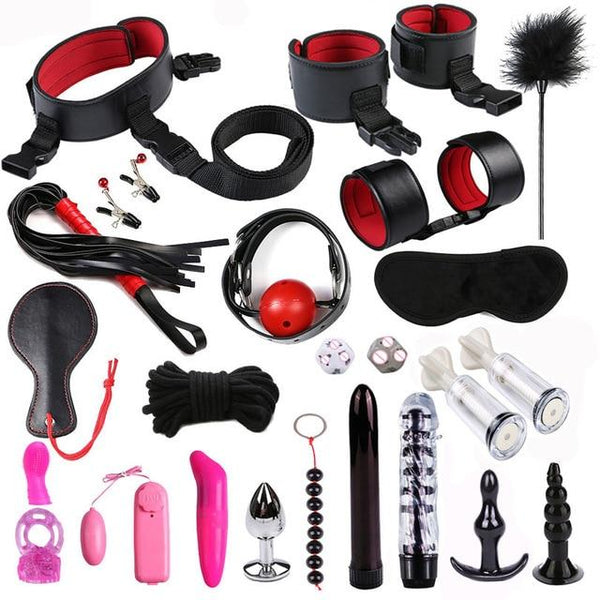 Dildo Vibrator Anal Plug Set Handcuffs Whip Nipples Clip Blindfold Breast Pump BDSM Games Adult Sex Toys Kit For Couples