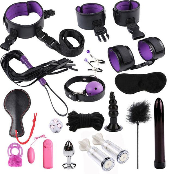 Dildo Vibrator Anal Plug Set Handcuffs Whip Nipples Clip Blindfold Breast Pump BDSM Games Adult Sex Toys Kit For Couples