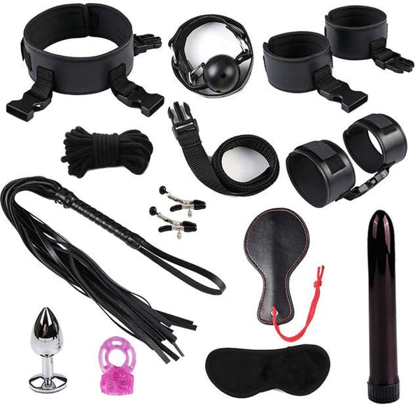 Dildo Vibrator Anal Plug Set Handcuffs Whip Nipples Clip Blindfold Breast Pump BDSM Games Adult Sex Toys Kit For Couples