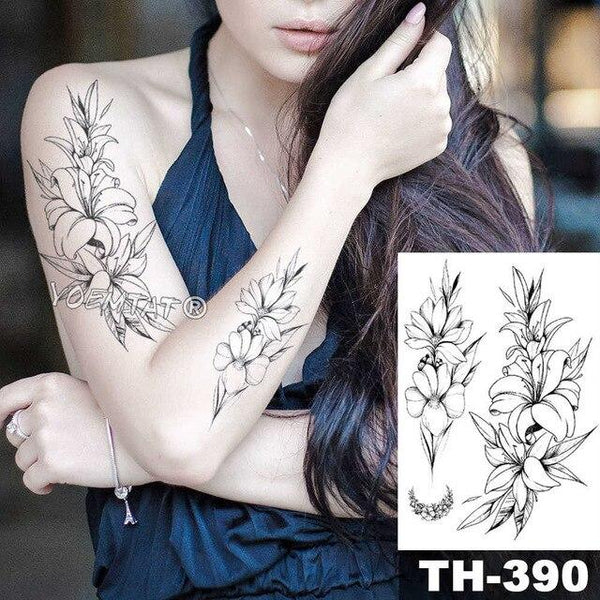 Geometric Flower Rose Eye Leaves Waterproof Temporary Tattoo Sticker Diamond Peony Black Tattoos Body Art Arm Fake Tatoo
