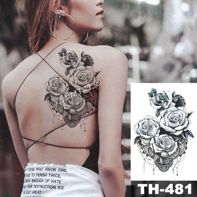Geometric Flower Rose Eye Leaves Waterproof Temporary Tattoo Sticker Diamond Peony Black Tattoos Body Art Arm Fake Tatoo
