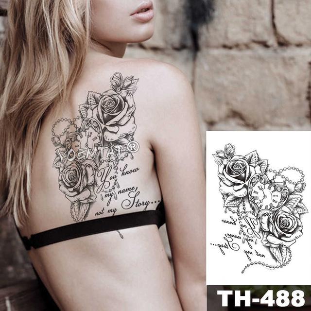 Geometric Flower Rose Eye Leaves Waterproof Temporary Tattoo Sticker Diamond Peony Black Tattoos Body Art Arm Fake Tatoo