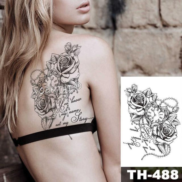 Geometric Flower Rose Eye Leaves Waterproof Temporary Tattoo Sticker Diamond Peony Black Tattoos Body Art Arm Fake Tatoo