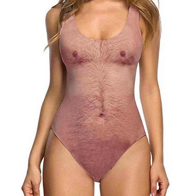 Women Hot Funny Hair Printed One-piece Swimsuit Swimwear Lady Girls Spoof  One Piece Bodysuit Bikini Swimming Suit