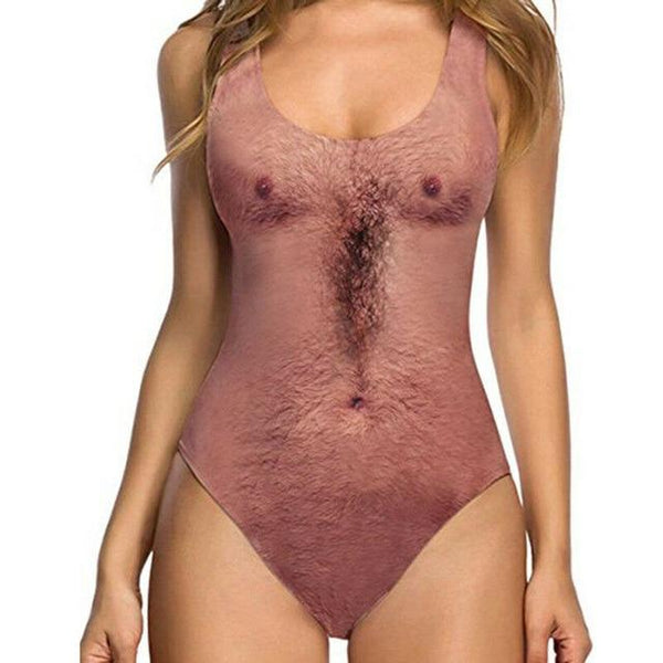 Women Hot Funny Hair Printed One-piece Swimsuit Swimwear Lady Girls Spoof  One Piece Bodysuit Bikini Swimming Suit