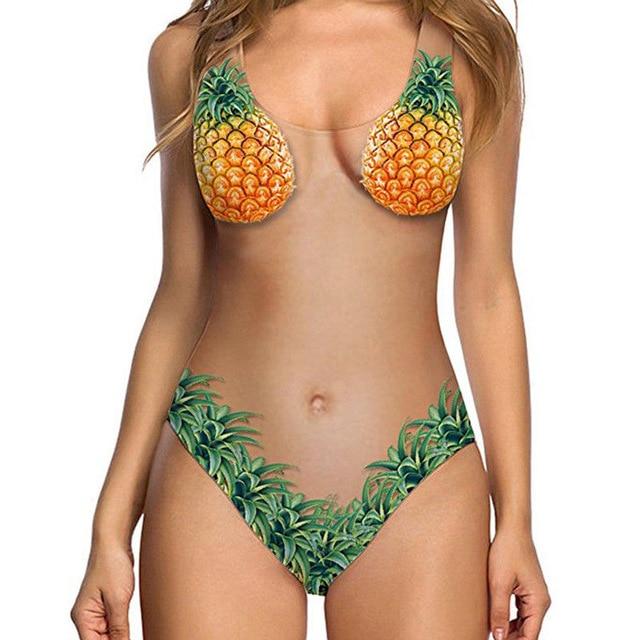 Women Hot Funny Hair Printed One-piece Swimsuit Swimwear Lady Girls Spoof  One Piece Bodysuit Bikini Swimming Suit