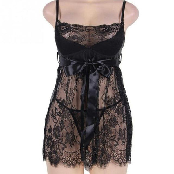 3-5XL Plus Size Women Sexy Lingerie Porno Lace Sleepwear Dress Transparent Hollow-out Chemise Babydoll Costume Erotic Underwear