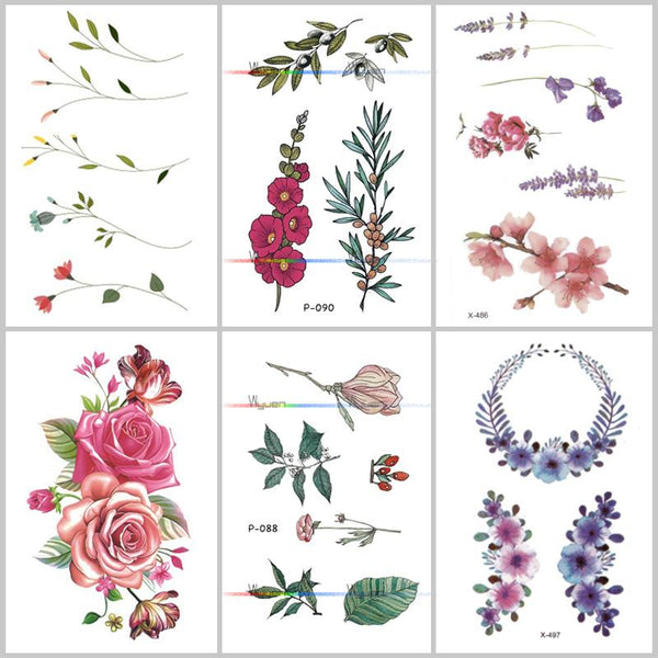Wyuen Flower Rose Waterproof Temporary Tattoo Sticker for Adults Kids Body Art Women New Design Water Transfer Fake Tatoo P-108