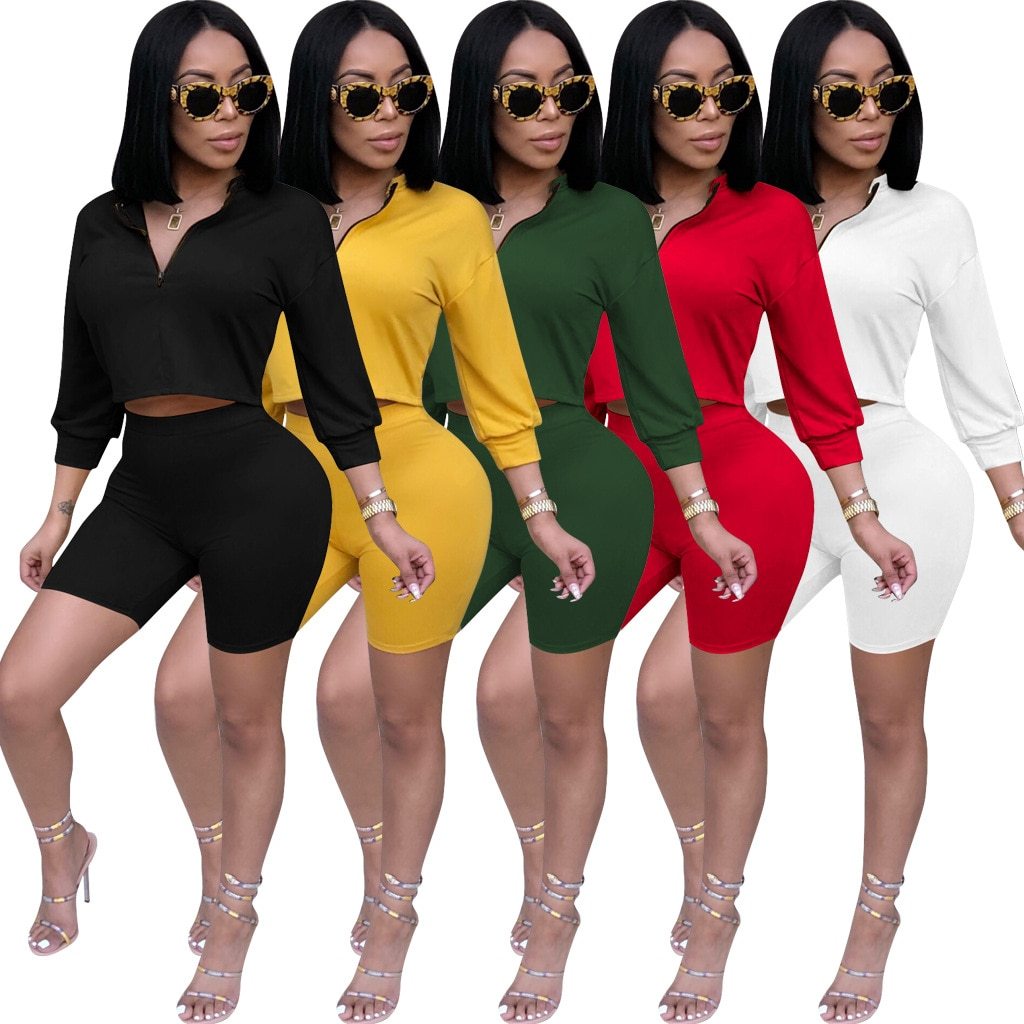 HAOYUAN Sexy 2 Piece Set Women Clothes Top+Biker Shorts Sweat Suits Summer Club Outfits Two Piece Matching Sets Casual Tracksuit