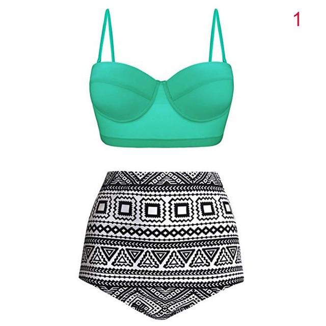 NEW Women High Waist Tankinis Top with Pants Strappy Crop Tops Print Slim Fit Shorts Swimsuit